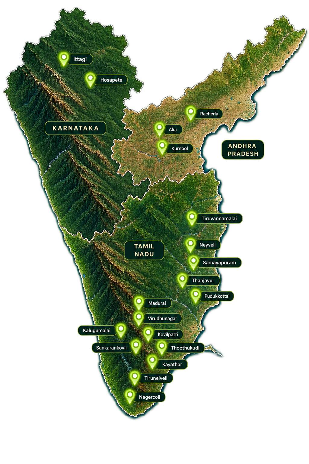 South India Service Area Map